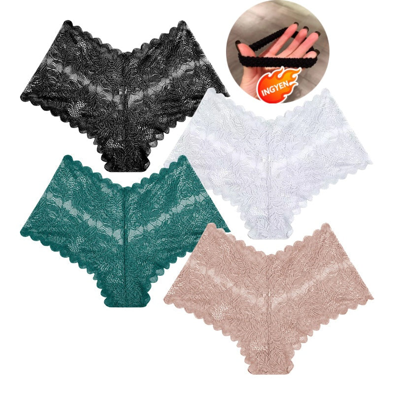 【✨ 1 + 3 ingyen - 4 db】Női szexi csipkés bugyi – Átlátszó, virágmintás fehérnemű 💋