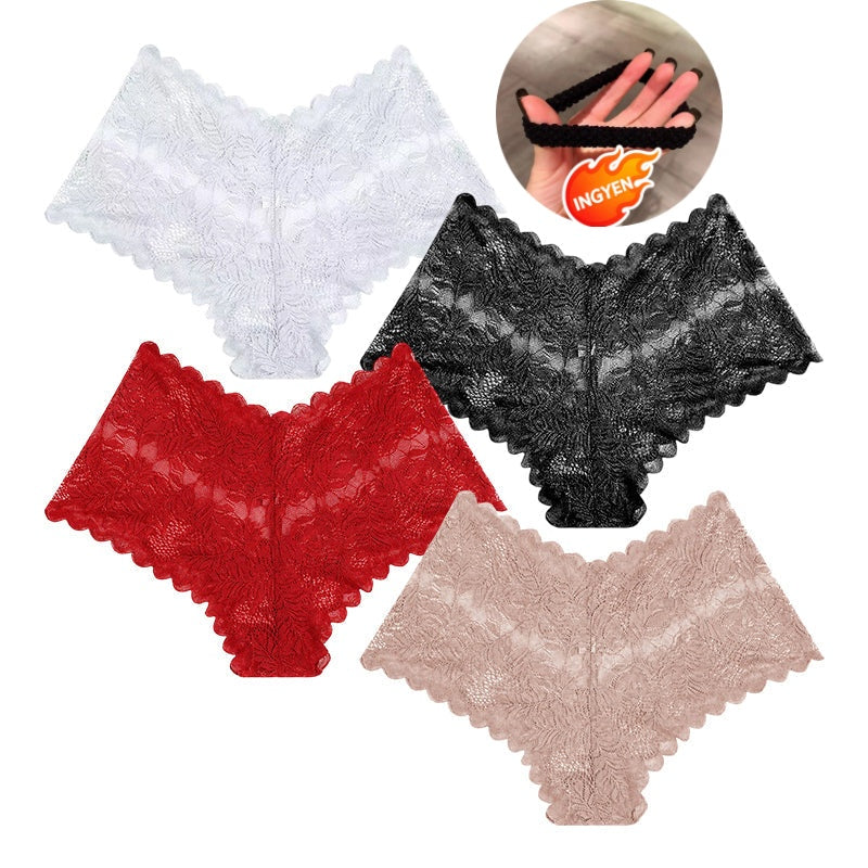 【✨ 1 + 3 ingyen - 4 db】Női szexi csipkés bugyi – Átlátszó, virágmintás fehérnemű 💋